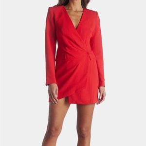 Lord & Taylor Deep Vneck Blazer Mini Dress Red